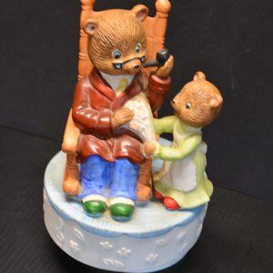 Vintage Japan Ceramic Revolving Music Box Toyland Papa Bear Baby Nursery Decor